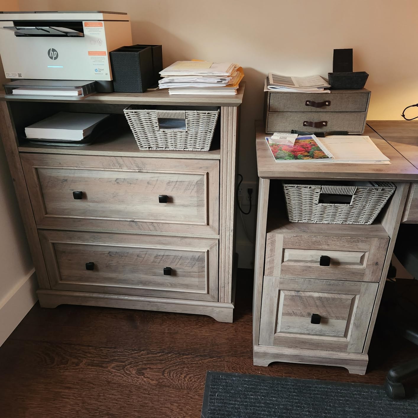 Itaar 2 Drawer File Cabinet, Farmhouse Filing Cabinet for Home Office Fits Letter, Legal, A4 Size, Wood Lateral File Cabinet with Printer Stand, Storage Shelf, White customer photo 1