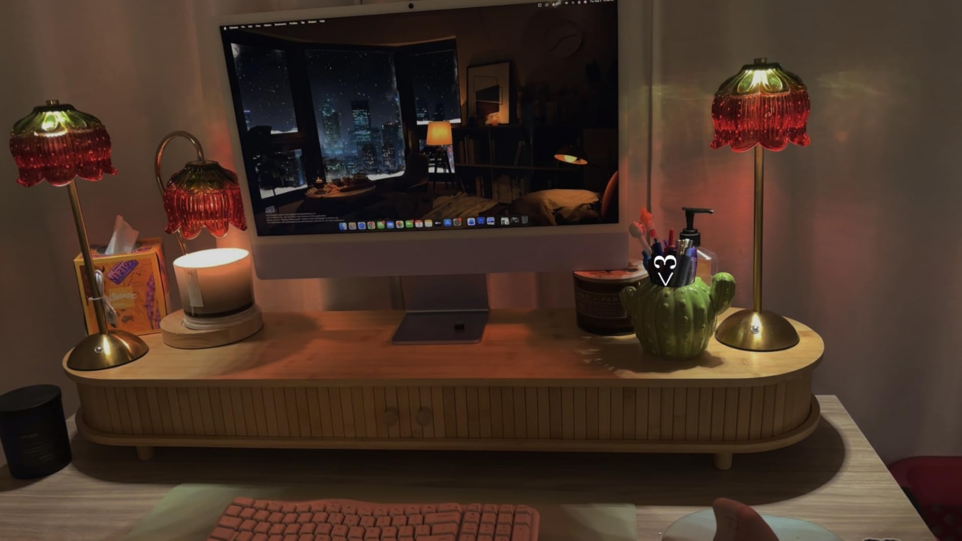 Bamboo Dual Monitor Stand with Storage, 42 Inch Desk Shelf Riser customer photo 1
