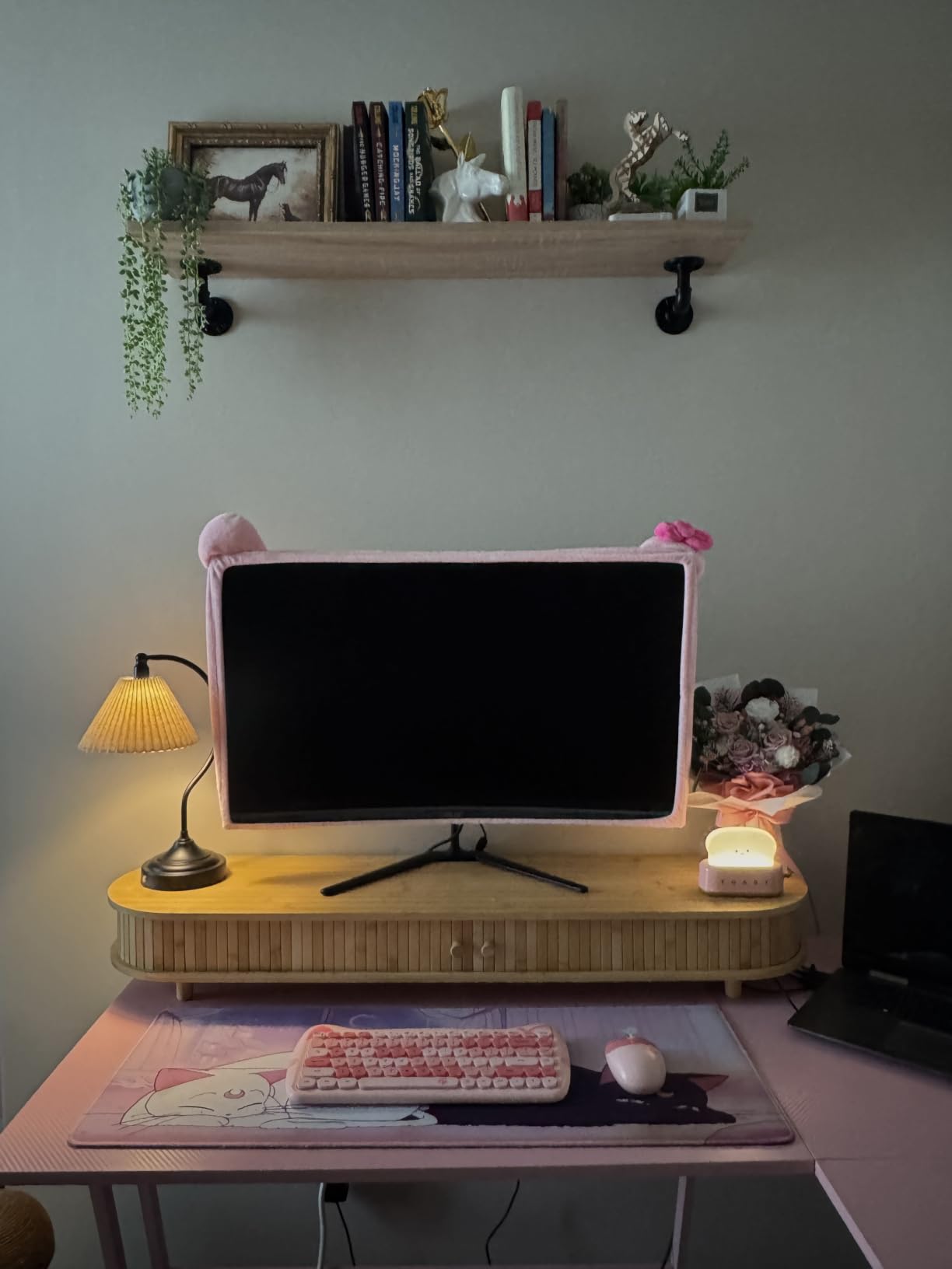 Bamboo Dual Monitor Stand with Storage, 42 Inch Desk Shelf Riser customer photo 2