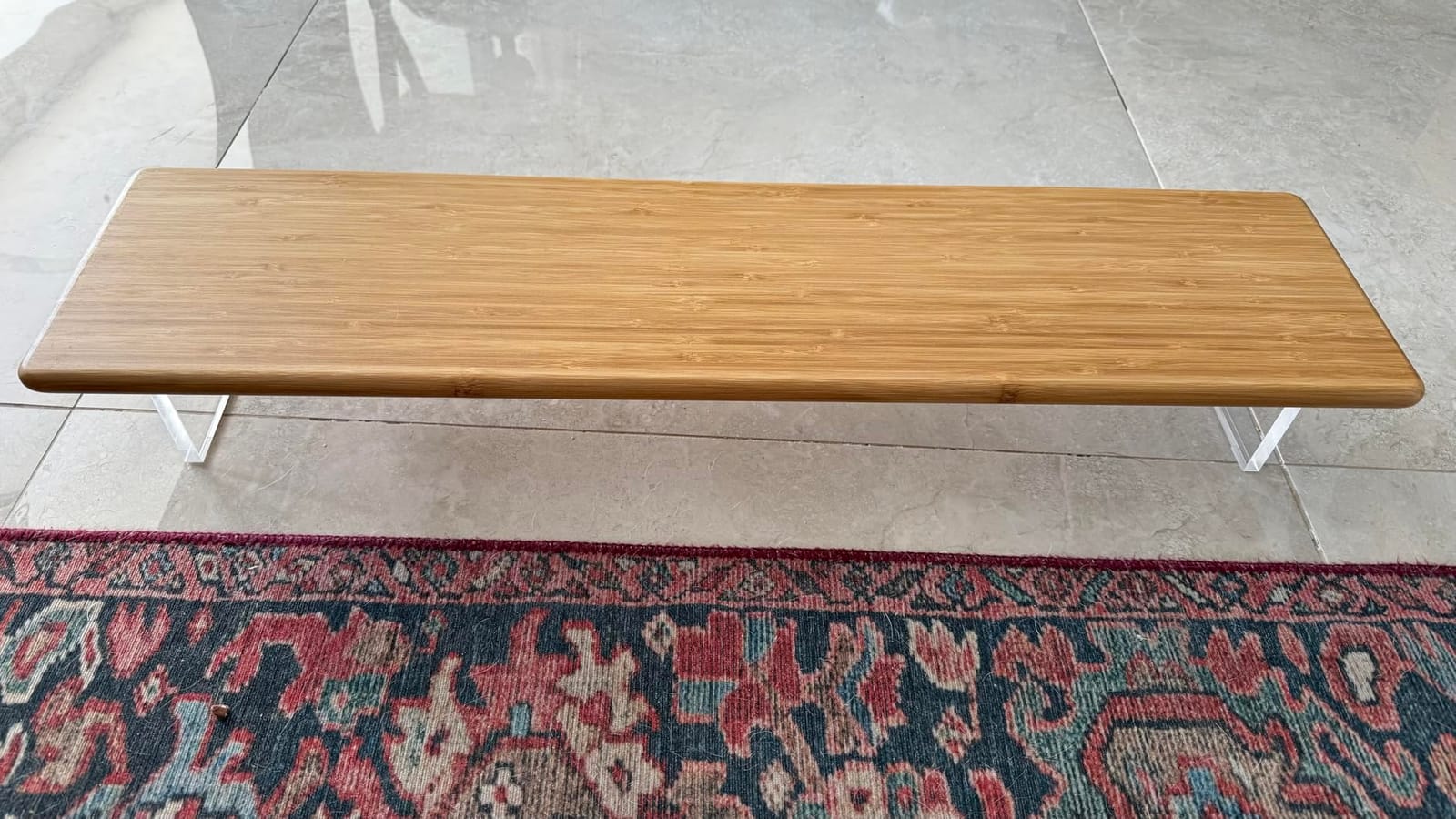 Bamboo Monitor Stand Riser, Natural Desk Shelf with Acrylic Legs customer photo 1