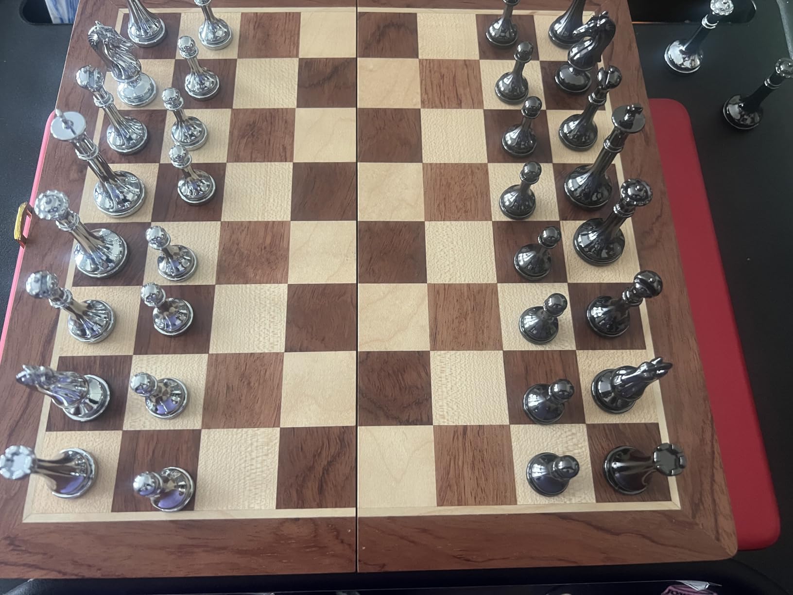 ELONGDI Metal Chess Set for Adults and Kids - 12 Inch Wooden Folding Chess Board and Metal Pieces, Travel Portable Chess Set - Extra Queens & 2.5