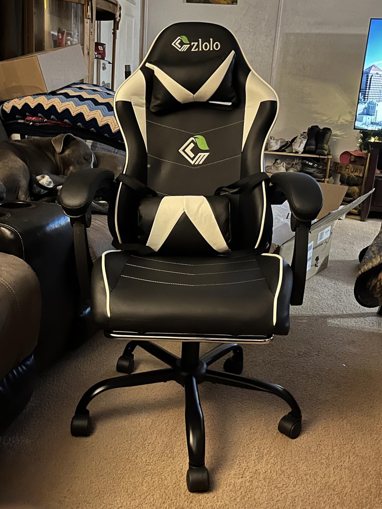Czlolo Gaming Chair with Footrest Racing Style Lumbar Support Massager Video Game Chair with Metal Legs, High Back Reclining Gamer Chair with Headrest, 360° Swivel Office Computer Desk Chair (White) customer photo 1
