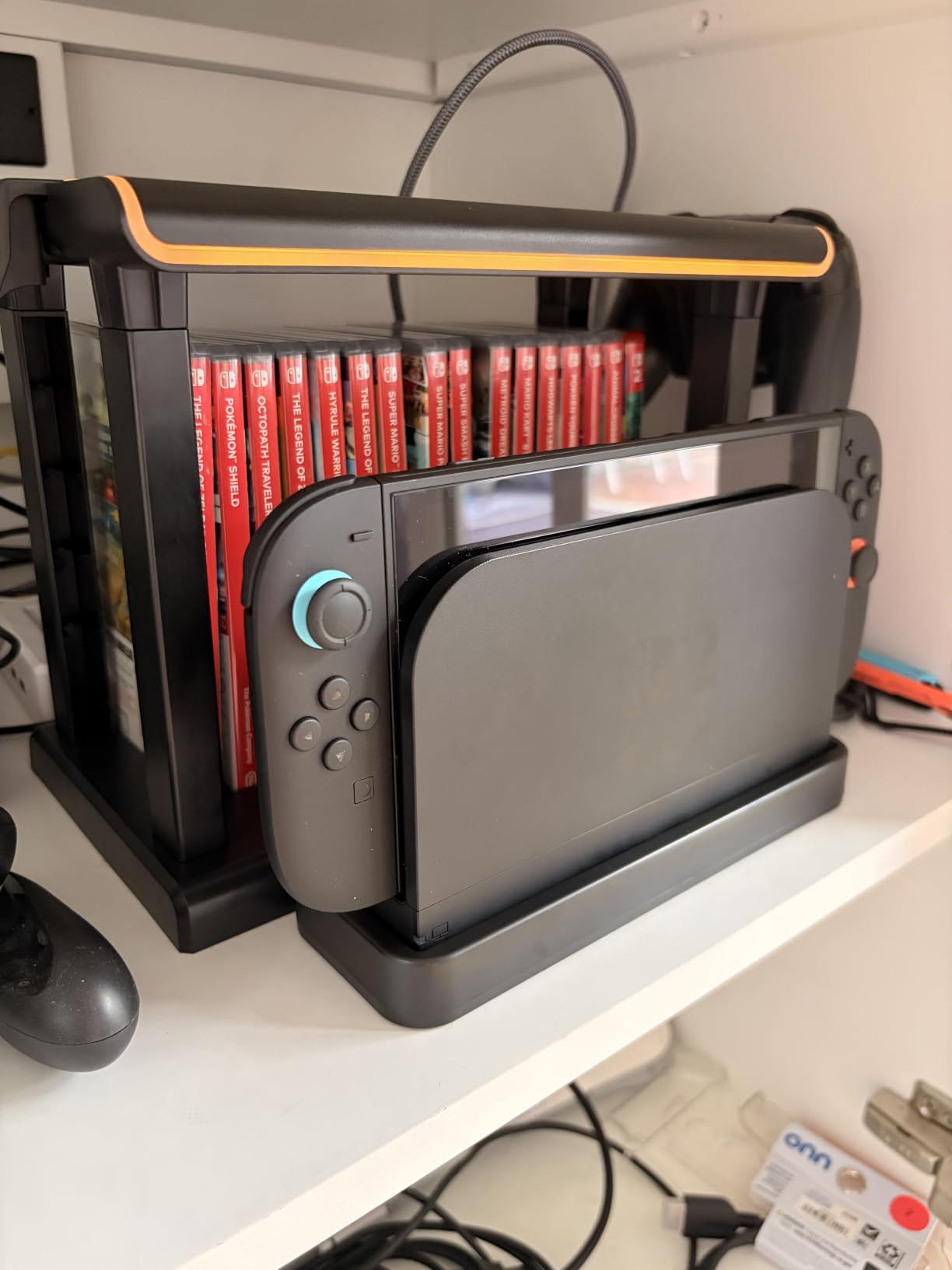 Switch 2 RGB Organizer Station with Controller Charging Dock, Switch 2 Storage Stand, Joycon 2 Charger, Gaming Accessories Holds TV Dock, 16 Game Cases, 16 Game Cards and 2 Pro Controllers customer photo 1