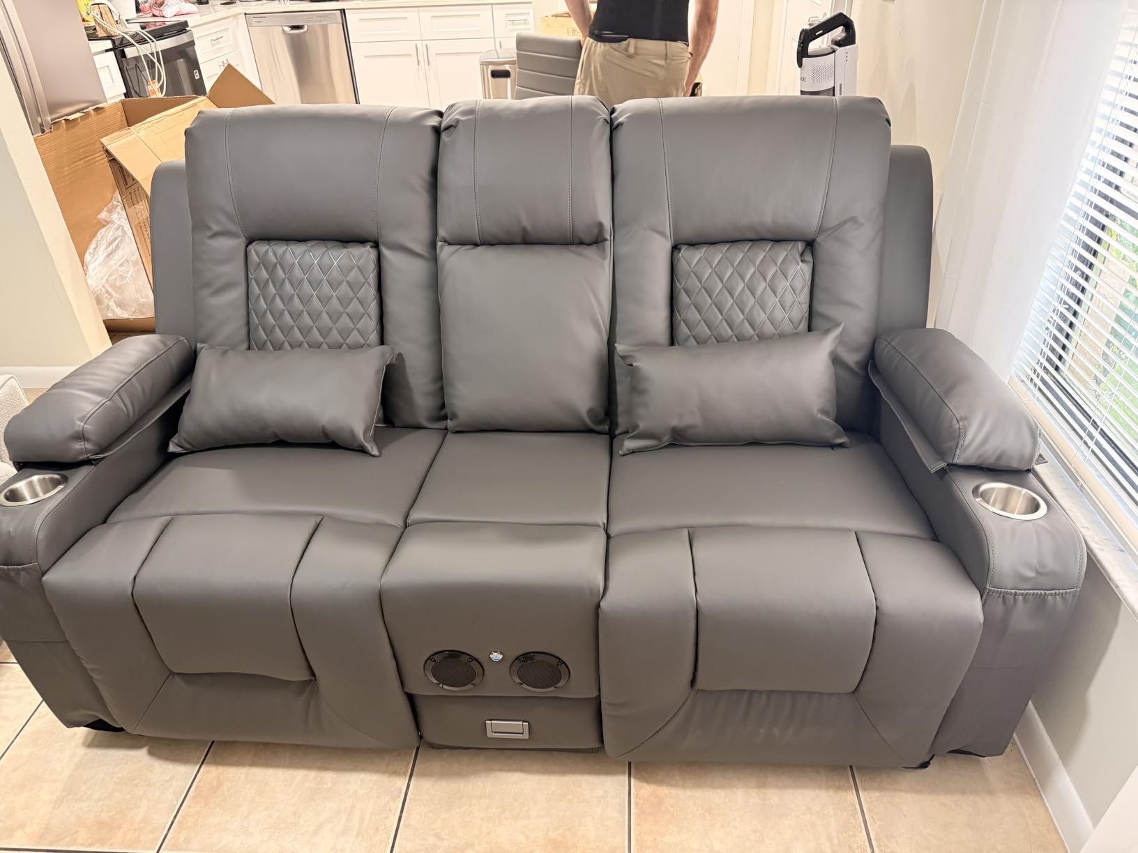Loveseat Recliner Sofa, Home Theater Seating with Center Console, Reclining Loveseat RV Couch with USB Ports & Phone Holders, Wall Hugger RV Sofa Furniture with Storage & Pocket customer photo 2