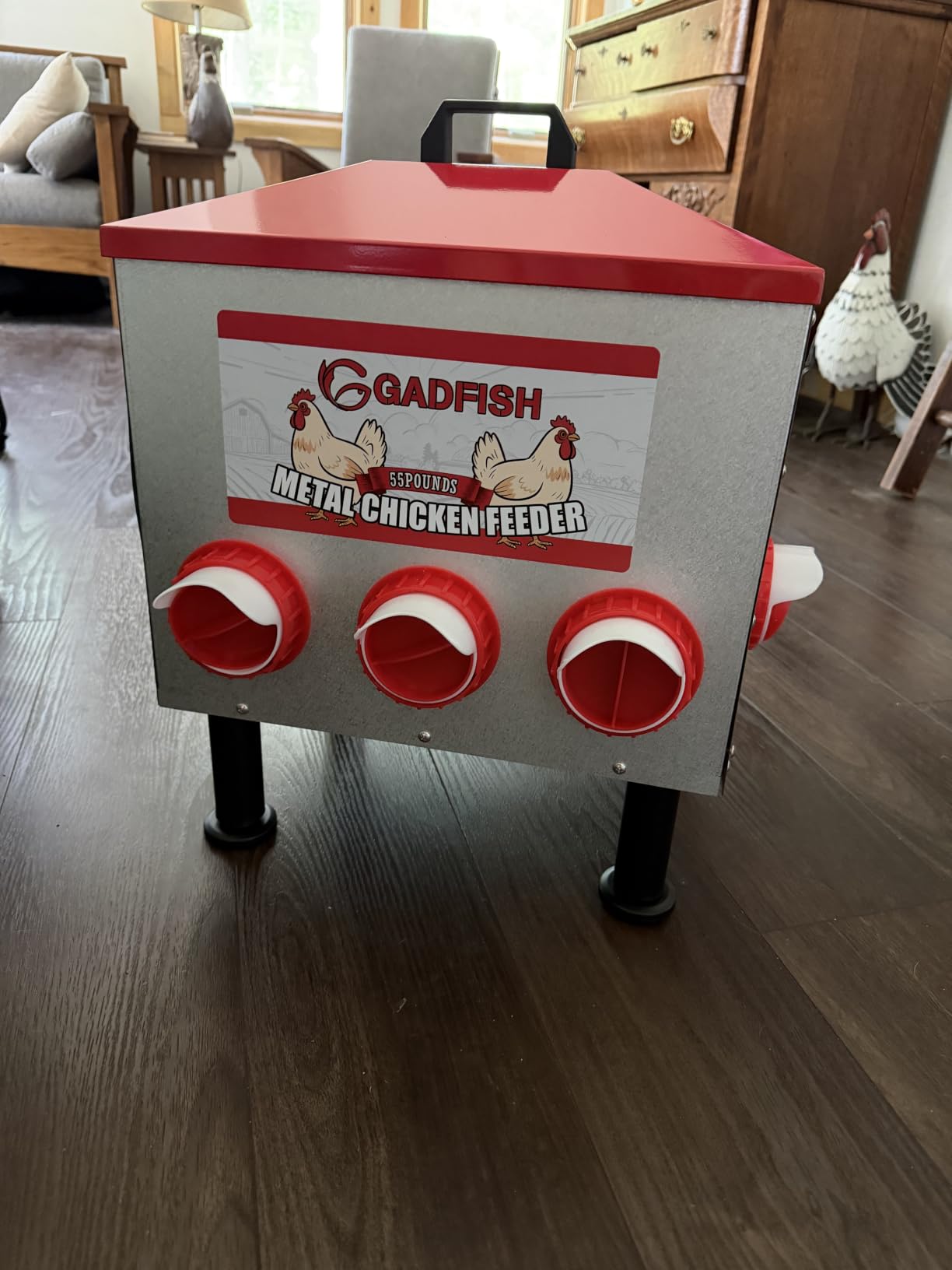 GADFISH 55 lbs Large Capacity Automatic Chicken Feeder - 8 Feeding Ports, No Waste Chicken Feeder, Height-Adjustable Legs & Secure Locking Lid for Chickens, Ducks & Poultry customer photo 2