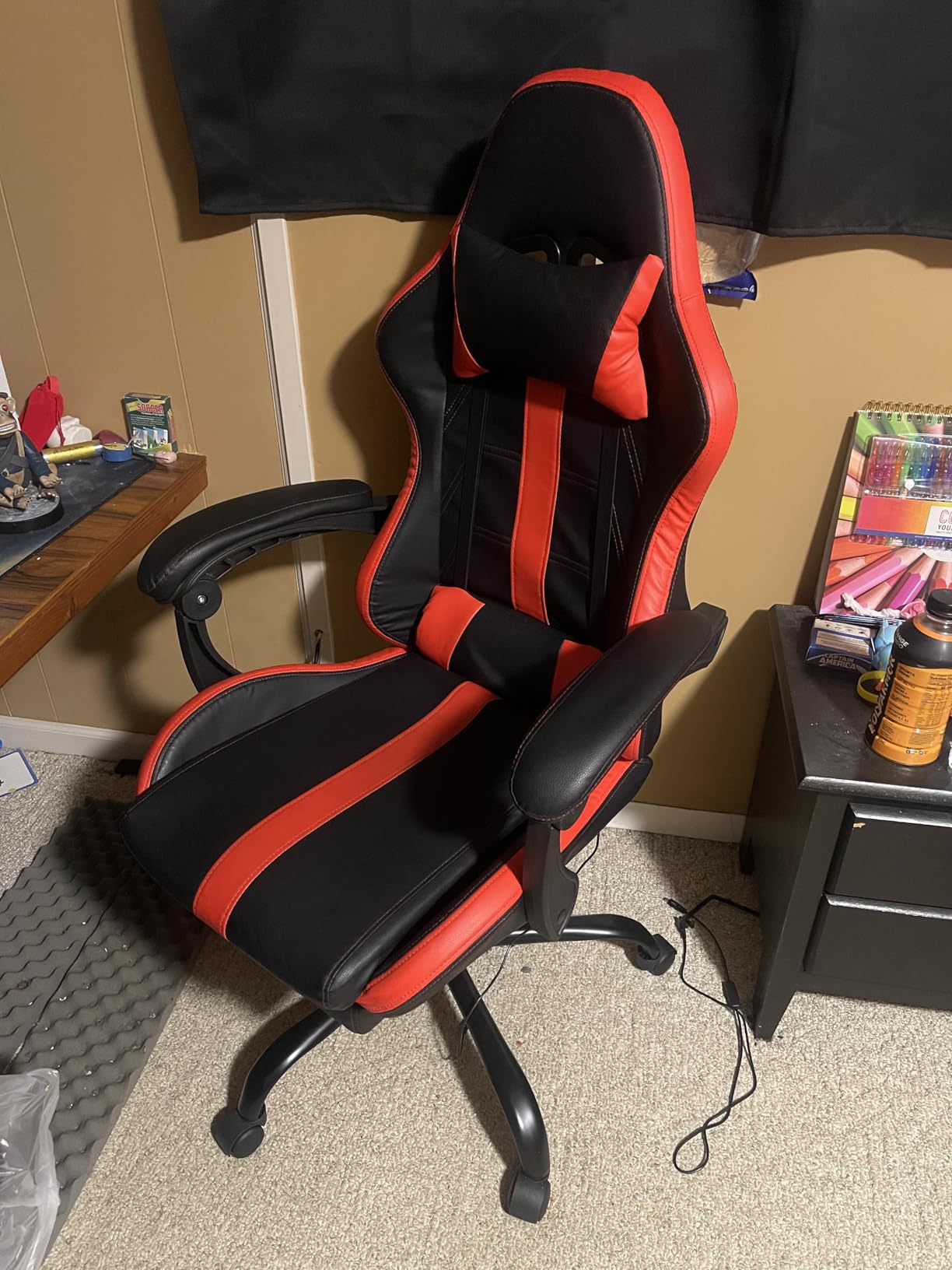 ECOTOUGE Gaming Chair with Footrest, Lumbar Massage & RGB LED Lights, White customer photo 2