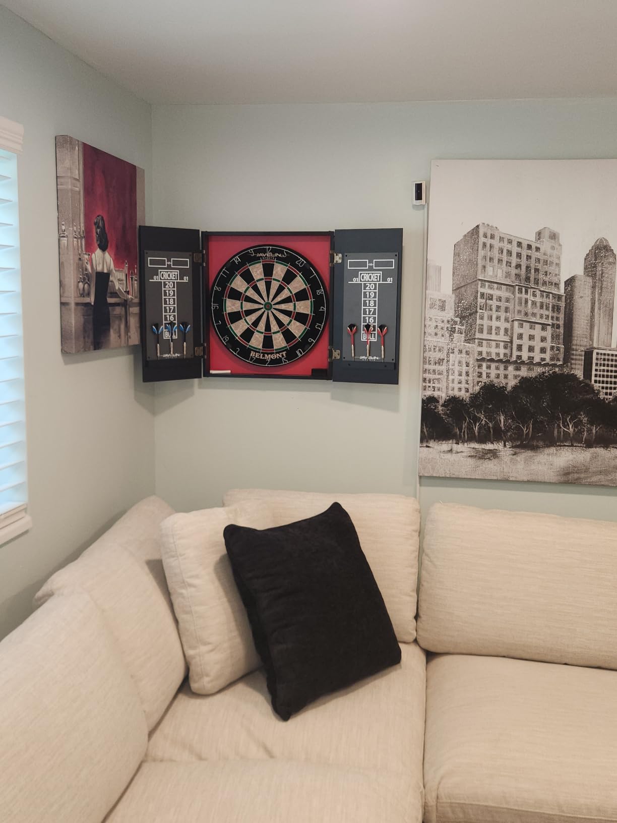 EastPoint Belmont Dart Board Cabinet, 6 Steel Tip Darts, Game Room Decor customer photo 2