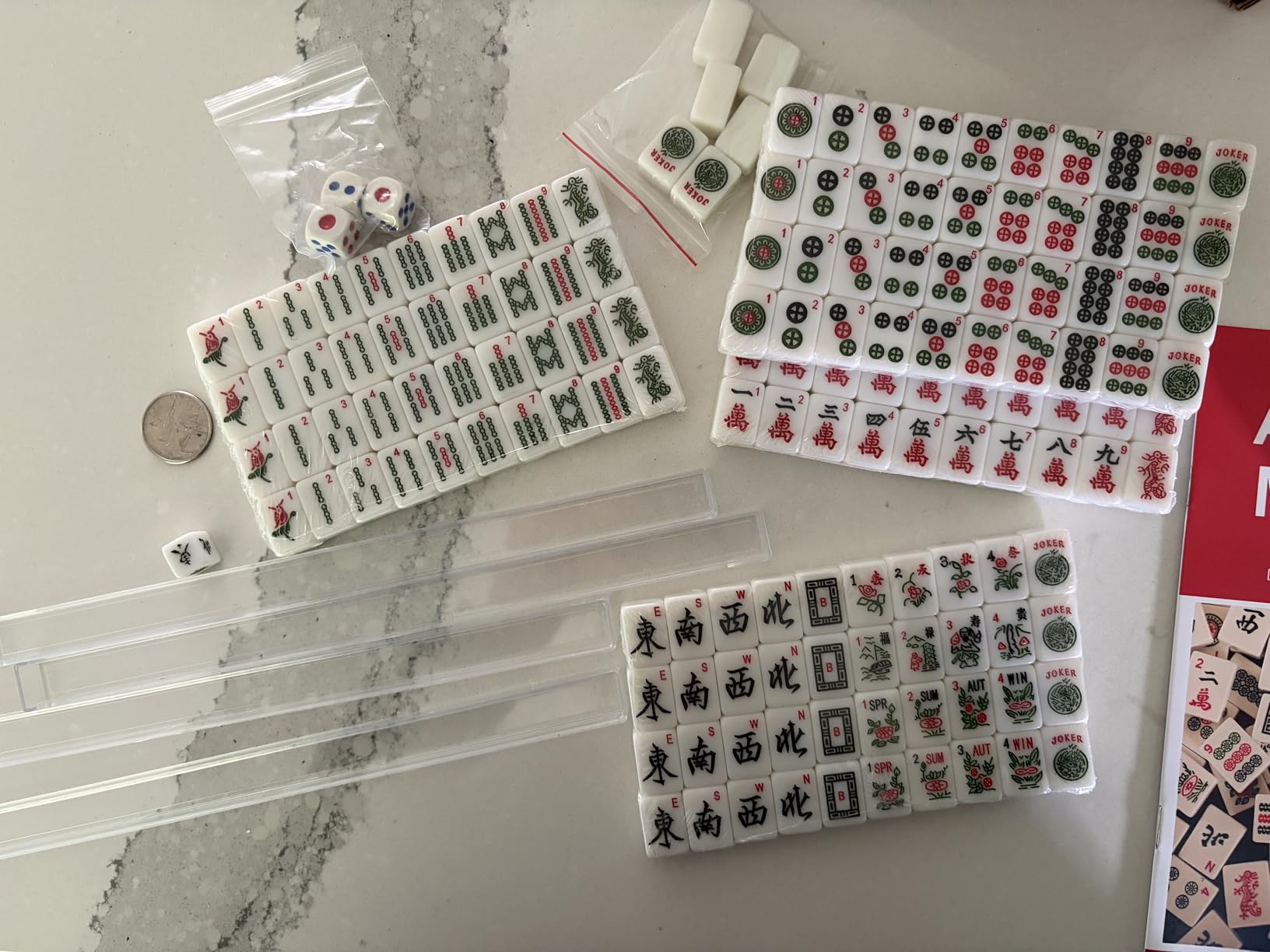 Mini Mahjong Set, American Mahjong Game Set with 166 Blue Tiles (0.94’’/24mm), 4 Racks & Thickened Blue Printed Bag, Portable Travel Mahjong Tiles Set customer photo 1