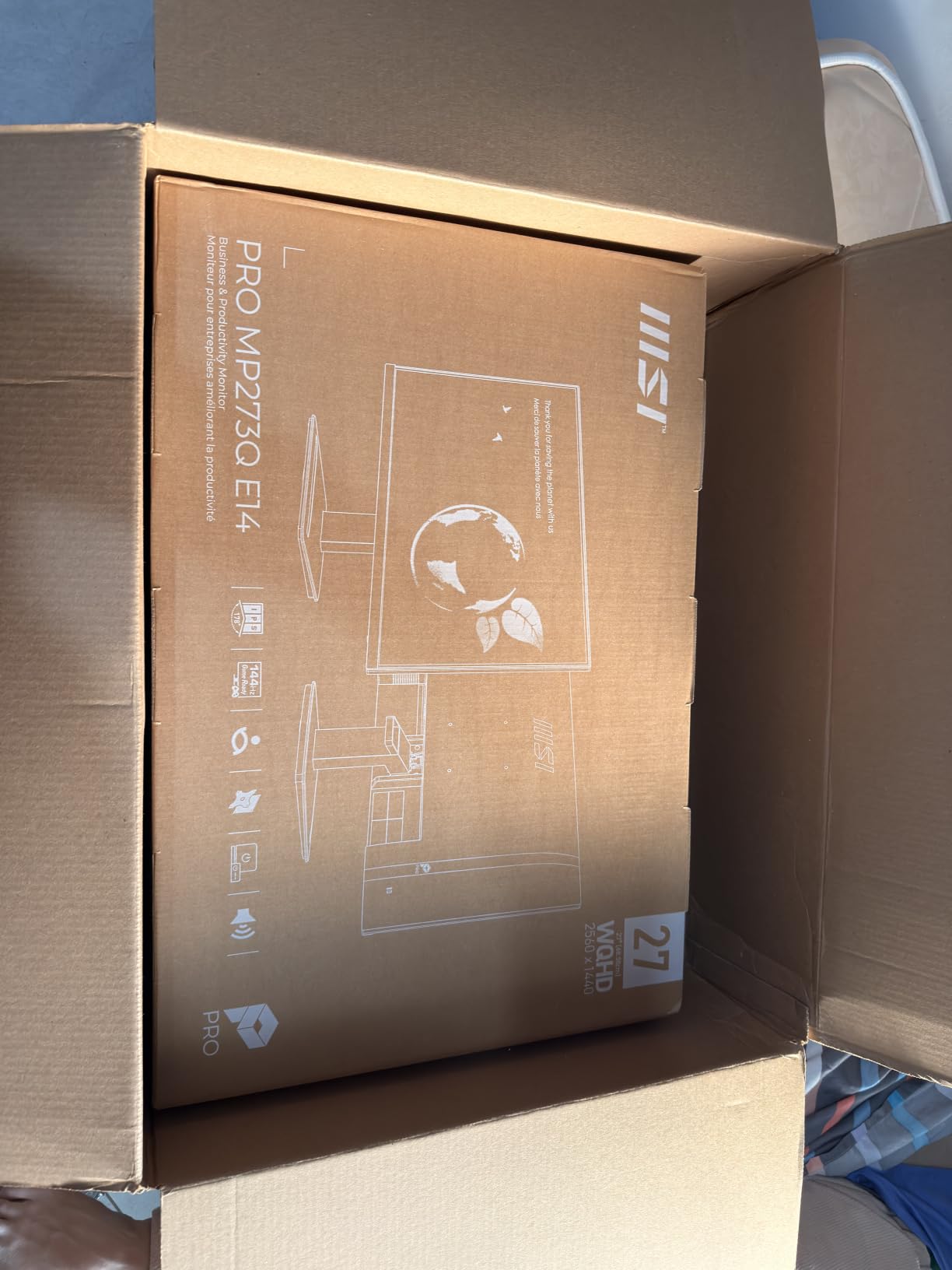 msi PRO MP273Q E14 27-inch IPS 2560 x 1440 (QHD) Computer Monitor, 144Hz, Adaptive-Synch, HDMI, DP Port, VESA Mountable, Tilt, Speaker, 1ms, Black customer photo 1