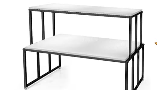 2-Tier Display Table with White Wood Top & Black Metal Frame, Heavy-Duty Retail Display Stand for Boutique, Shoes & Handbag Display Stand Store Display & Home Storage Shelves Retail Shelving customer photo 2