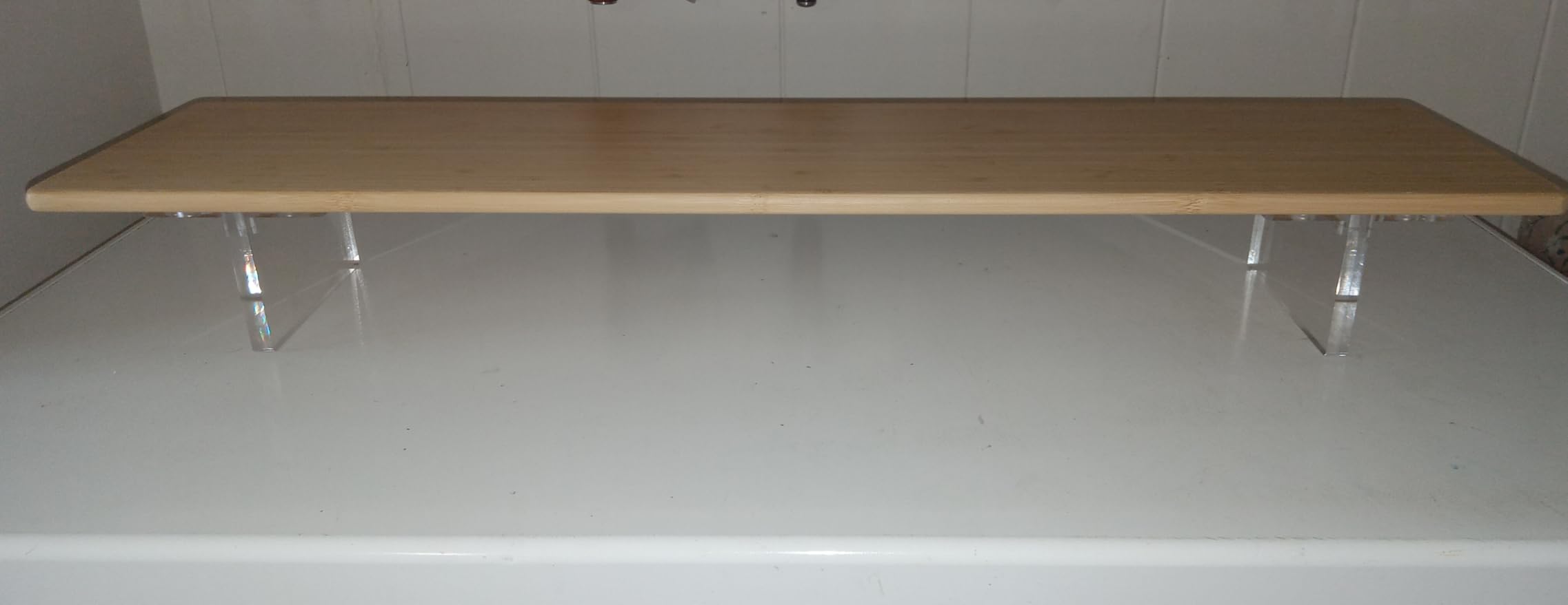 Bamboo Monitor Riser, Wide Desktop Monitor Stand for Desk with Clear Acrylic Legs, 31.5 x 8 inch Bamboo Wood Shelf, Fit Keyboard, Home Office Workspace Accessories,Study Stationaries Storage (Black) customer photo 1
