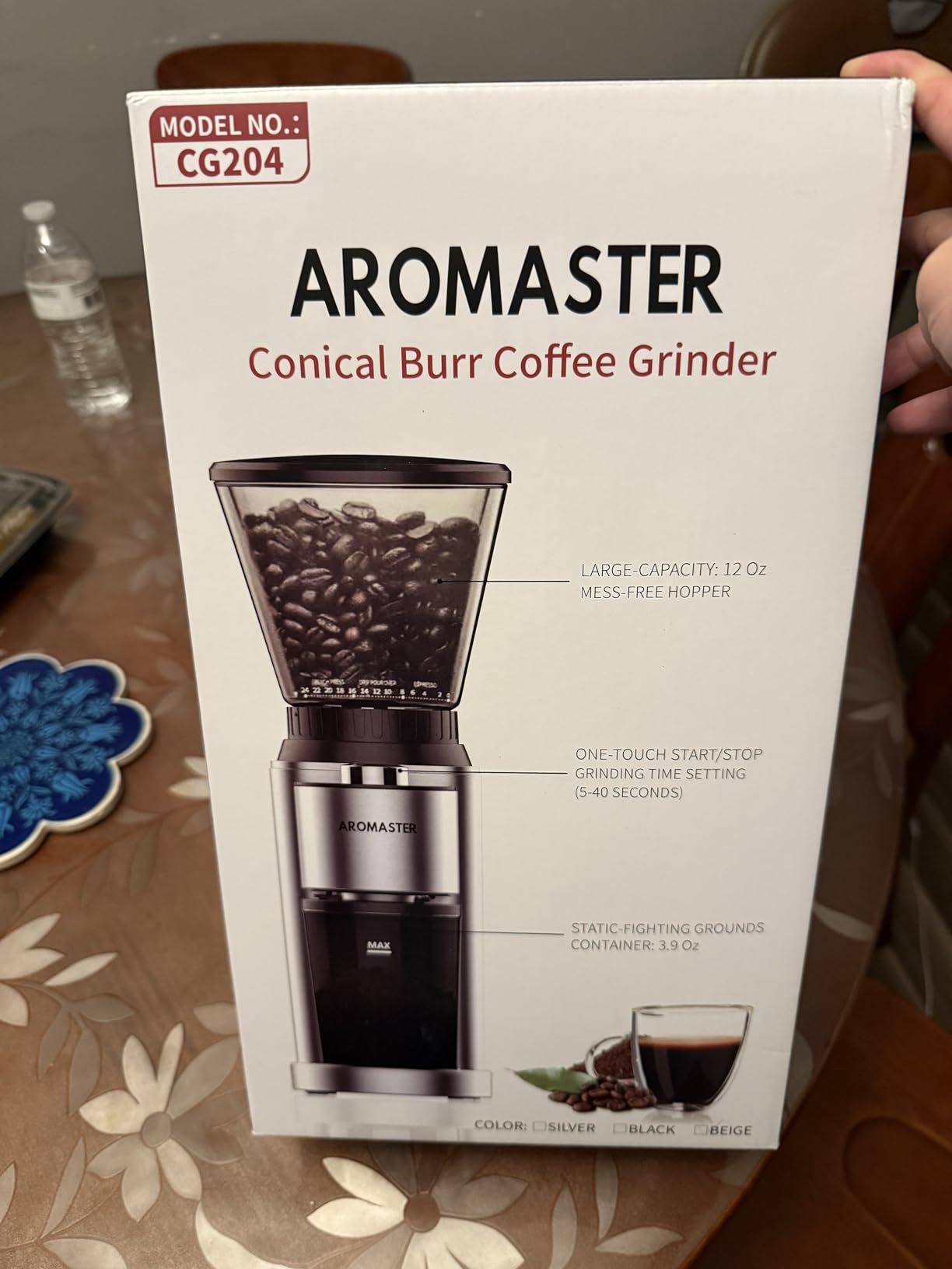 Aromaster Conical Coffee Bean Grinder, 48 Settings, Anti-Static, Sliver customer photo 1