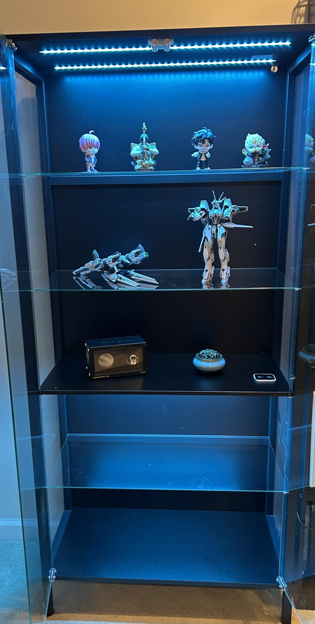 Glass Display Cabinet, 5-Tier Display Case with Adjustable Glass Shelves, Metal Curio Cabinet with 3 Color Lights for Collectibles, Bookcase with Human Body Sensor, Black customer photo 2