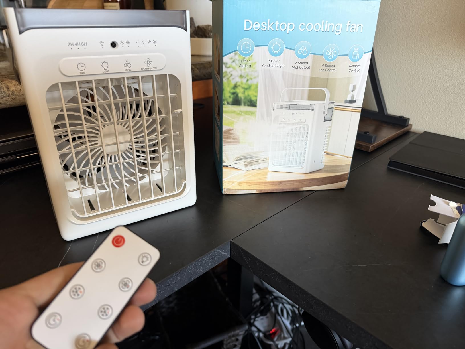 2026 Upgrade 4-in-1 Portable Air Conditioner, Mini Evaporative Cooler | 2 Mist Modes, 4 Wind Speeds, 1100 ML Water Tank, 2/4/6H Timer, Remote/Touch Control Cooling Fan for Home Office Car customer photo 1