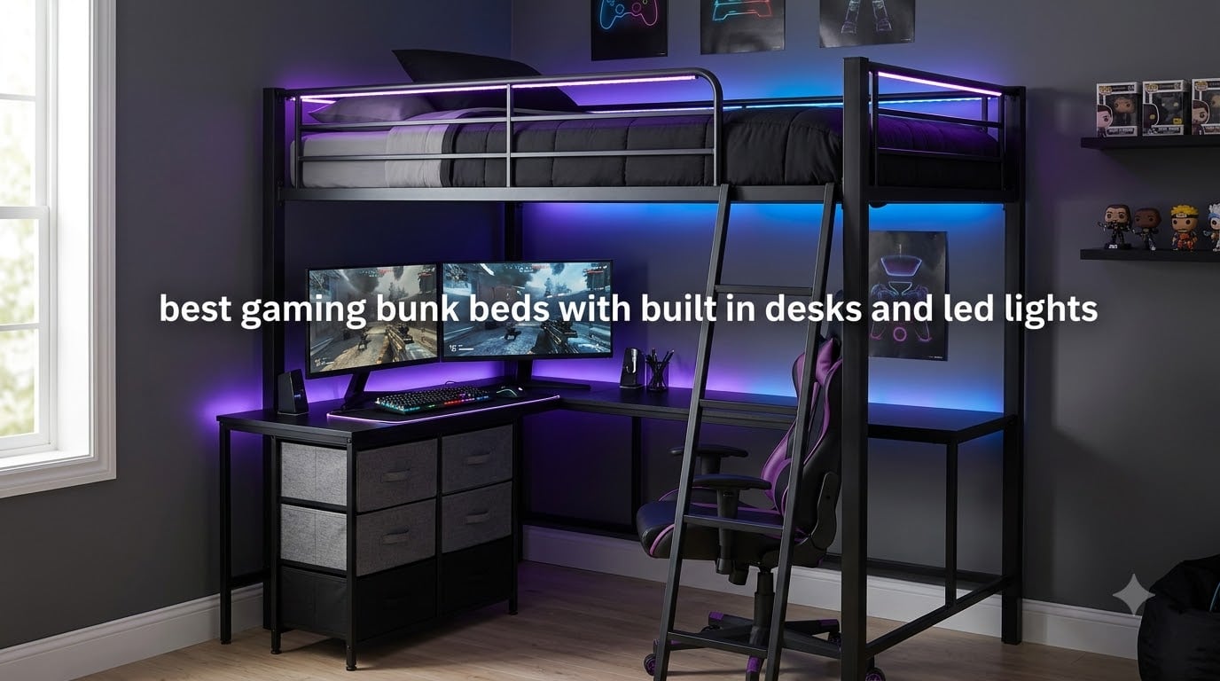 best gaming bunk beds with built in desks and led lights