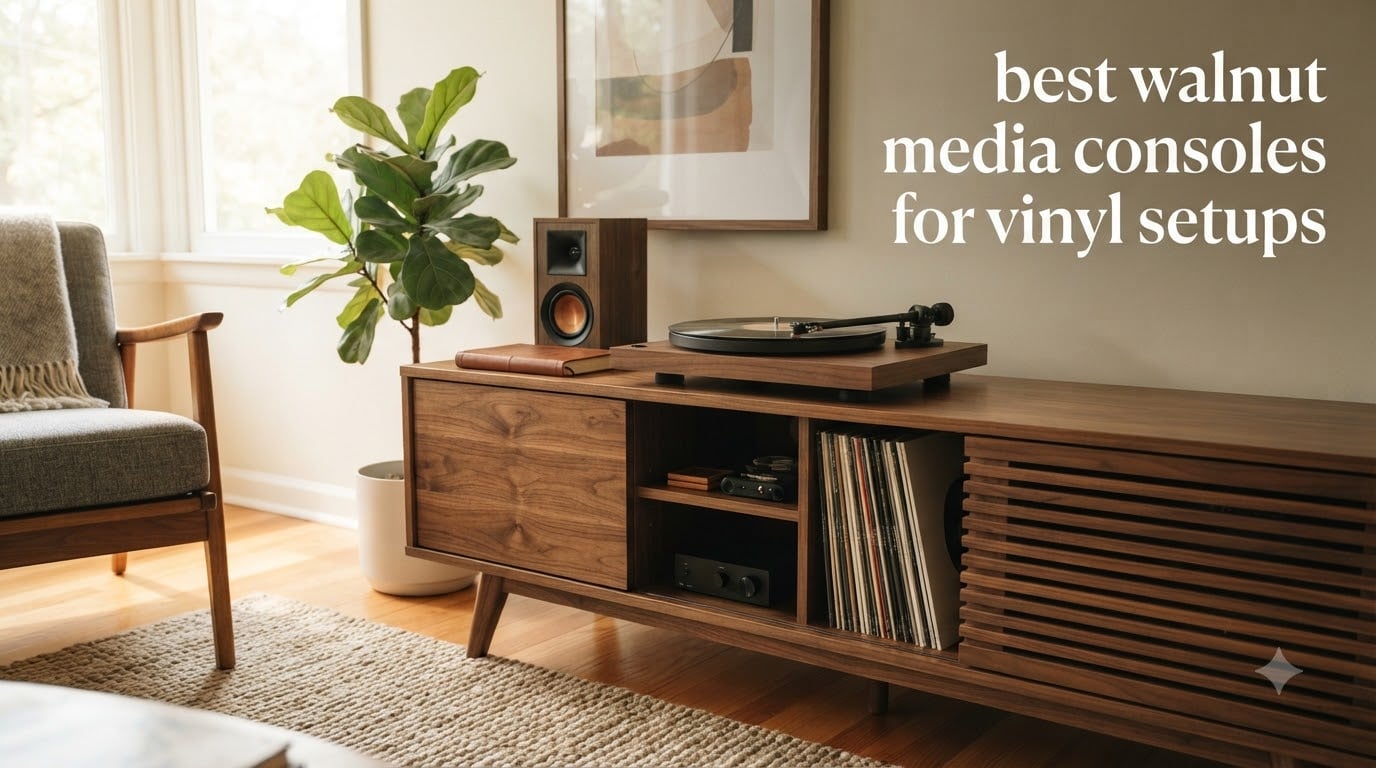 best walnut media consoles for vinyl setups