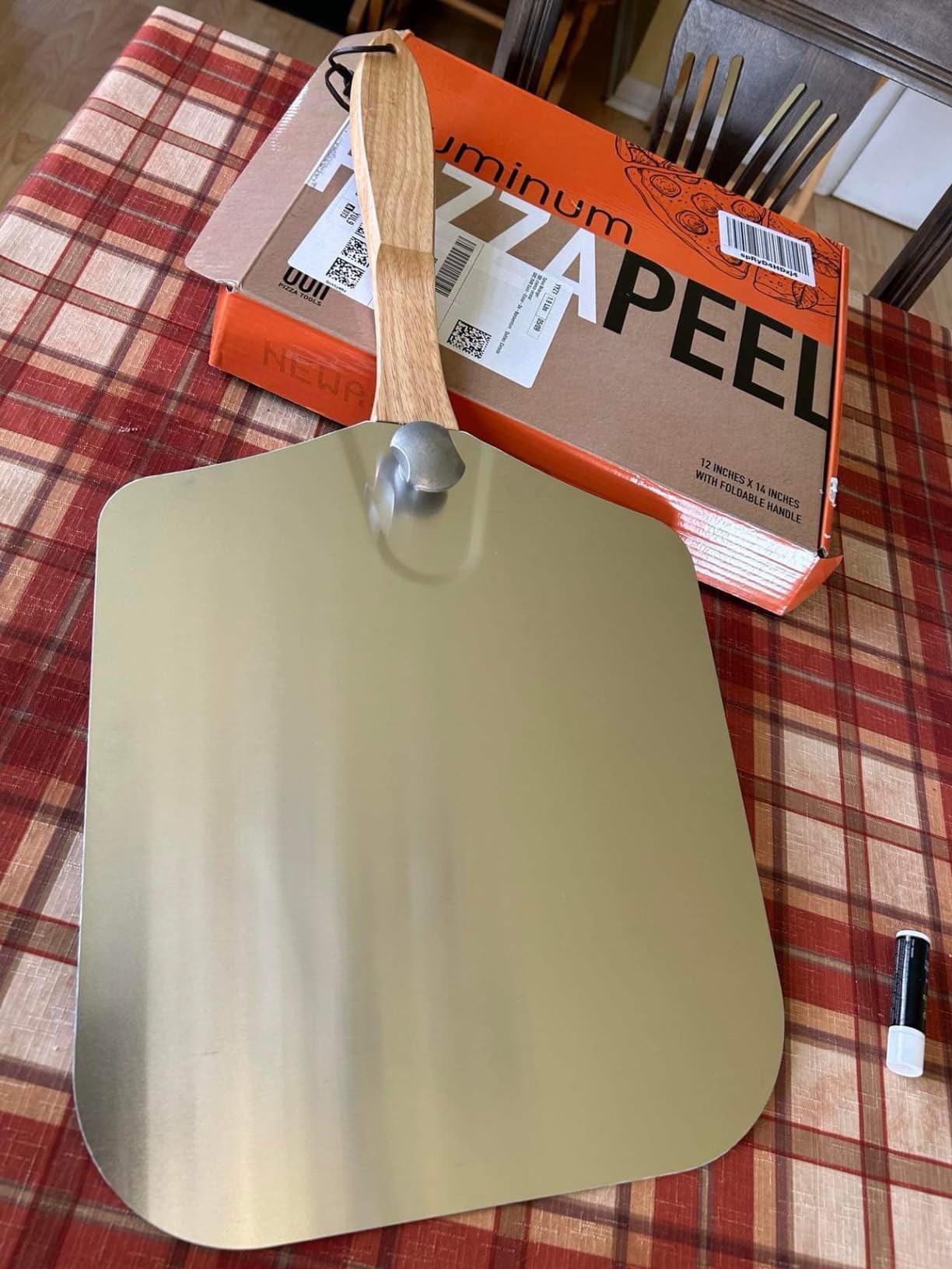 Aluminum Pizza Peel Metal - 12 x 14 Inch. Pizza Spatula for Oven with Foldable Wood Handle. Pizza Oven Accessories Tools. Turning Peel, Bread, Pastry, Dough, Cake Spatula customer photo 2