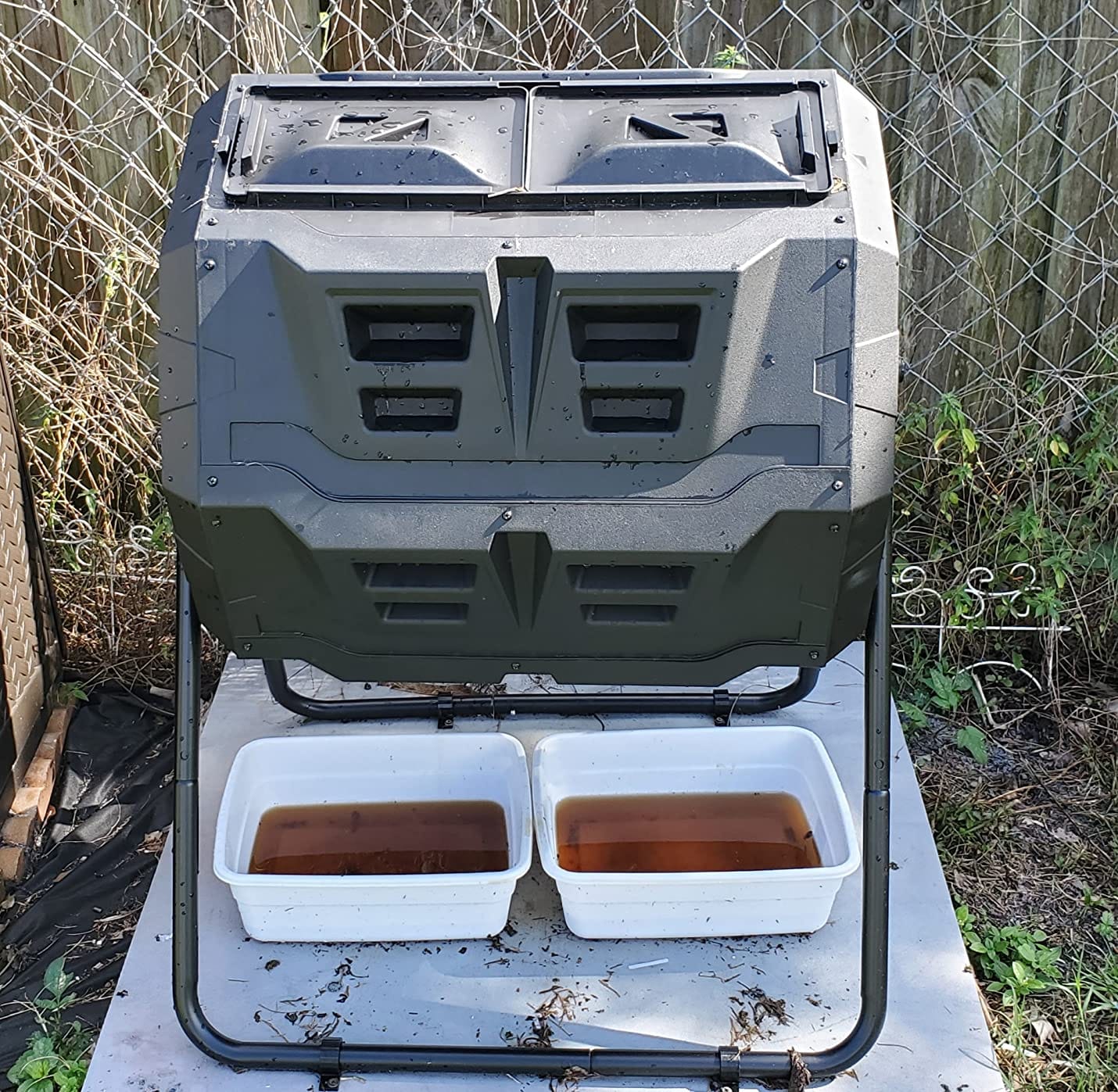 2021 Upgraded Tumbling Composter with Compost Thermometer - Dual Chamber Garden Compost Bin(43 Gal, Green) customer photo 1
