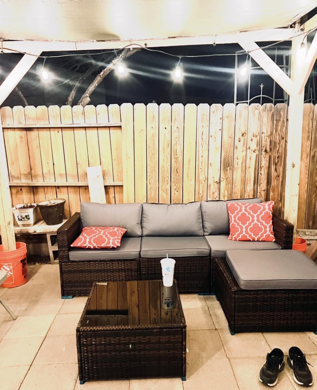 Aiho 5 Pieces Patio Furniture Set All-Weather Outdoor Wicker Sectional Patio Furniture with Cushion and Glass Table (Grey) customer photo 2