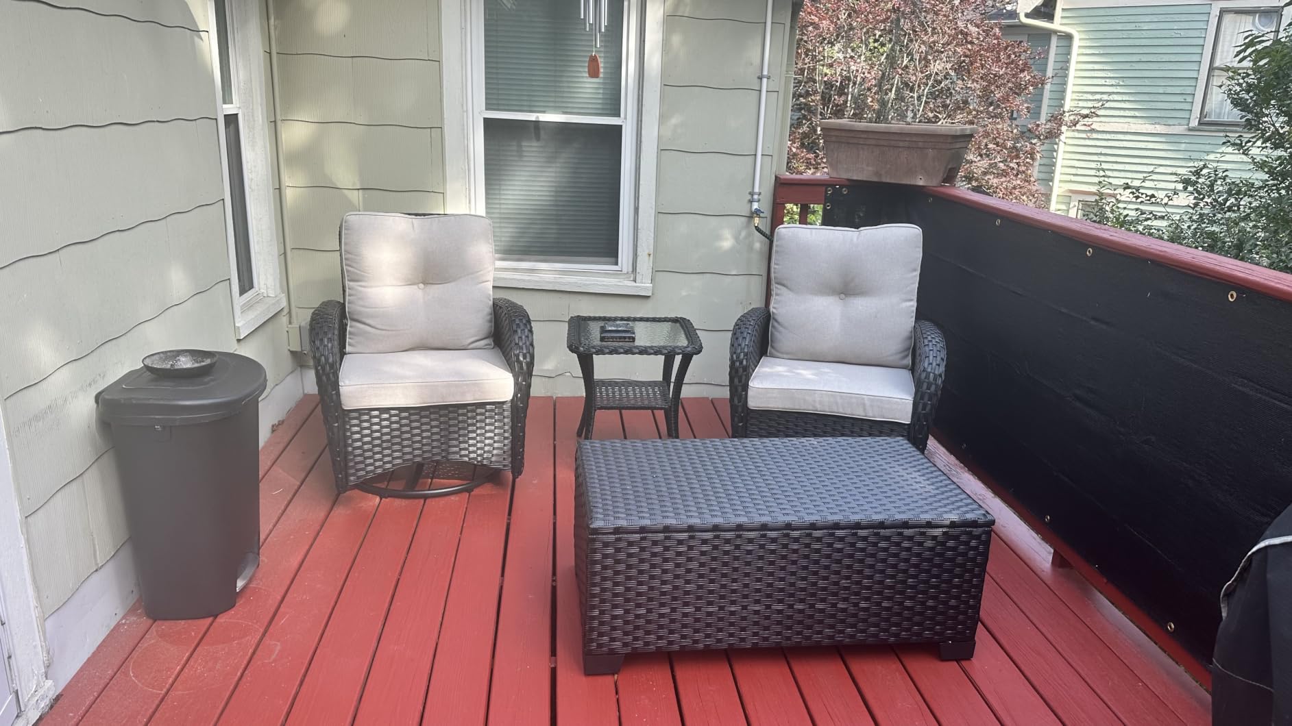 Belord Patio Wicker Chairs Swivel Rocker - Outdoor Swivel Rocking Chairs Set of 2 with Rattan Side Table, Patio Swivel Glider Chair 3 Piece Patio Furniture Sets for Deck Porch Pool Brown/Blue customer photo 1