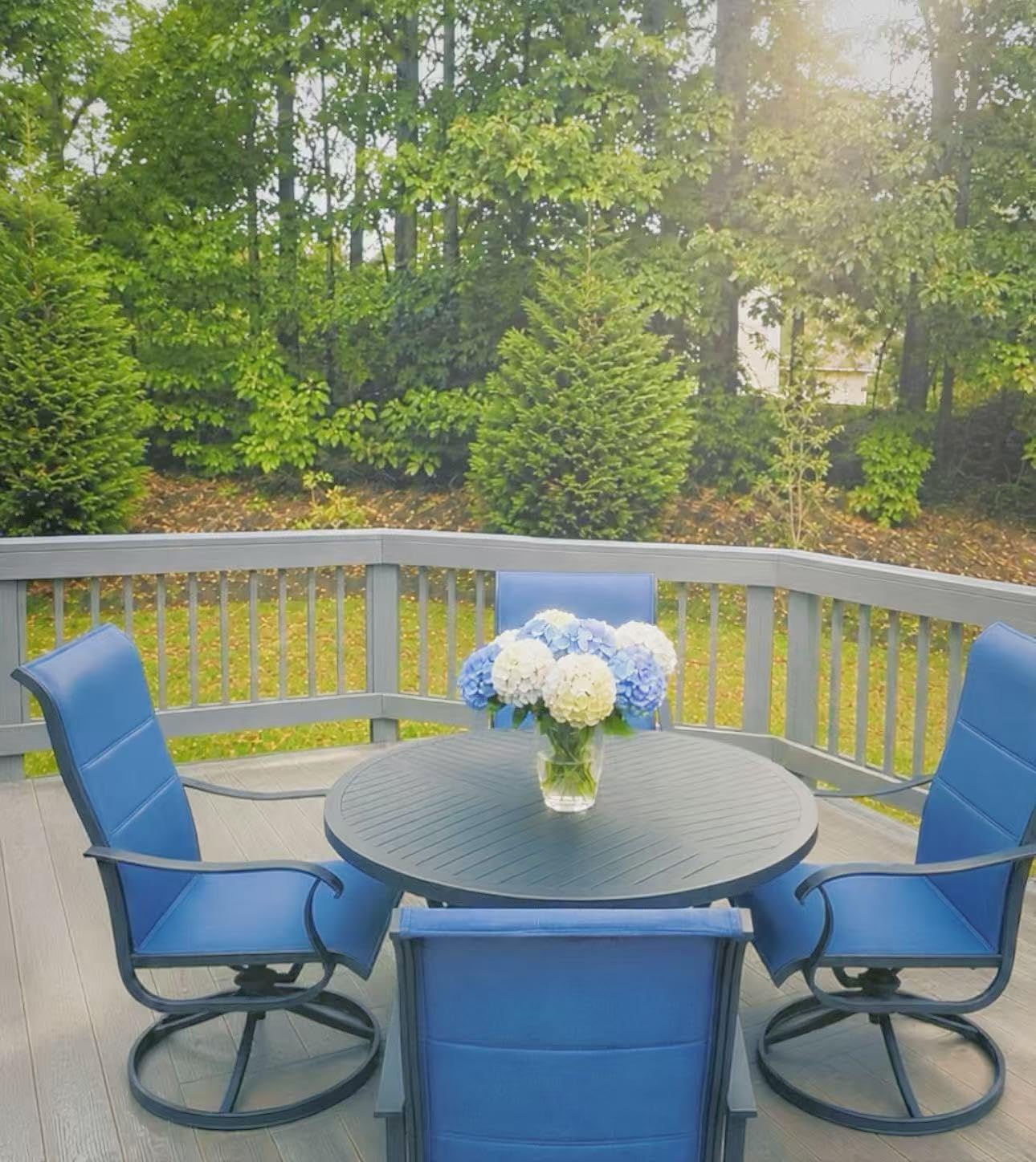 Sophia & William Patio Dining Set for 6, Round Table & Swivel Chairs, Blue customer photo 1