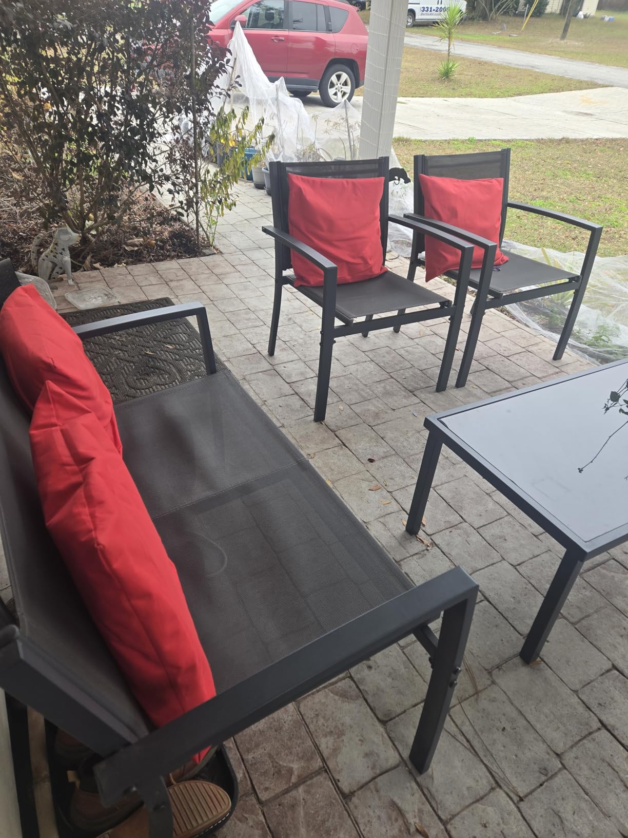 Shintenchi 4 Pieces Patio Furniture Set All Weather Textile Fabric Outdoor Conversation Set, with Glass Coffee Table, Loveseat, 2 Single Chairs for Home, Garden, Lawn, Porch(Light Brown) customer photo 2