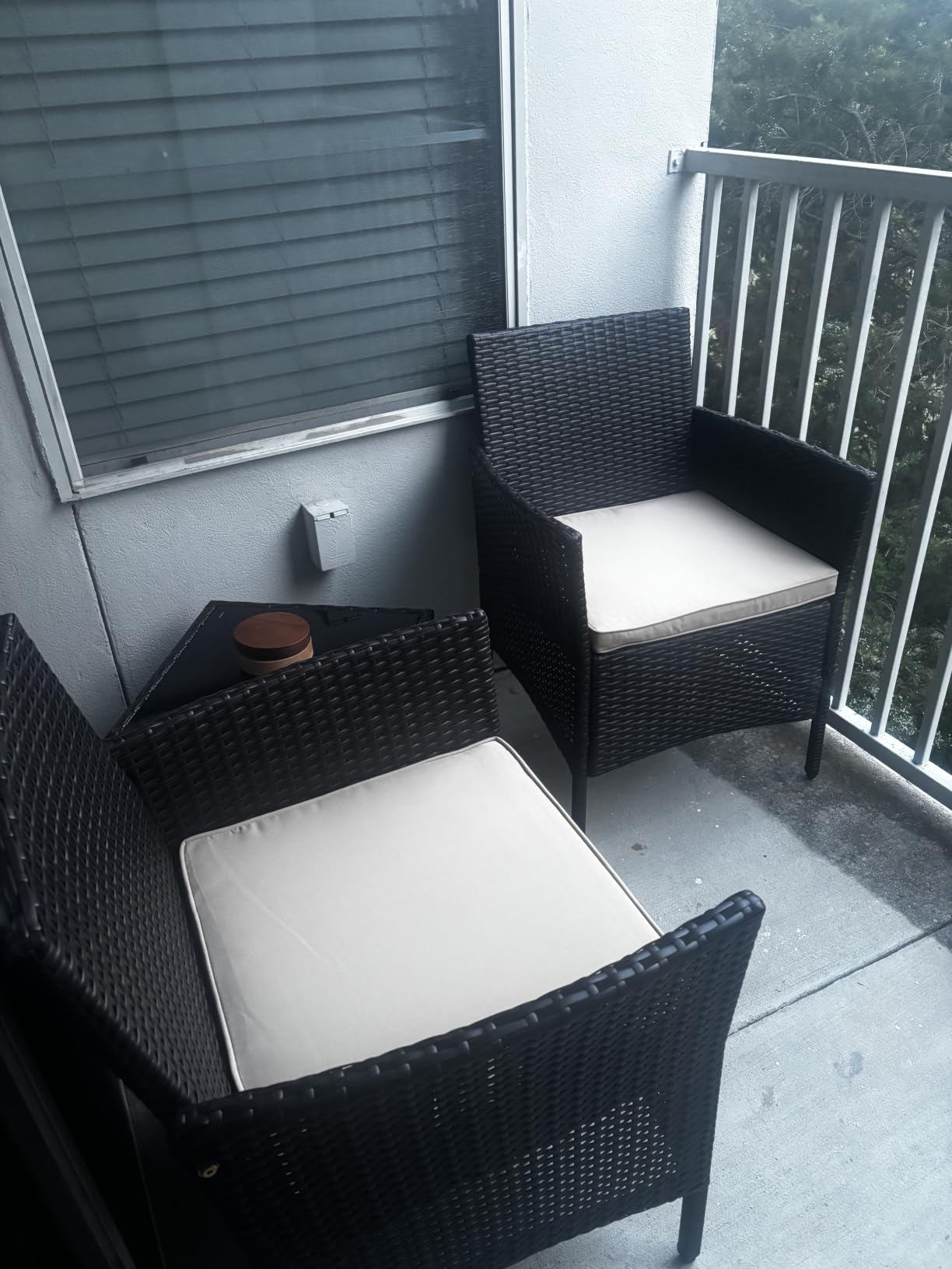 Yaheetech 3 Pieces Patio Conversation Set, Outdoor Rattan Bistro Furniture, 2 Chairs with Cushions & 1 Side Table for Bistro/Porch/Garden/Deck/Courtyard, Black/Khaki customer photo 1