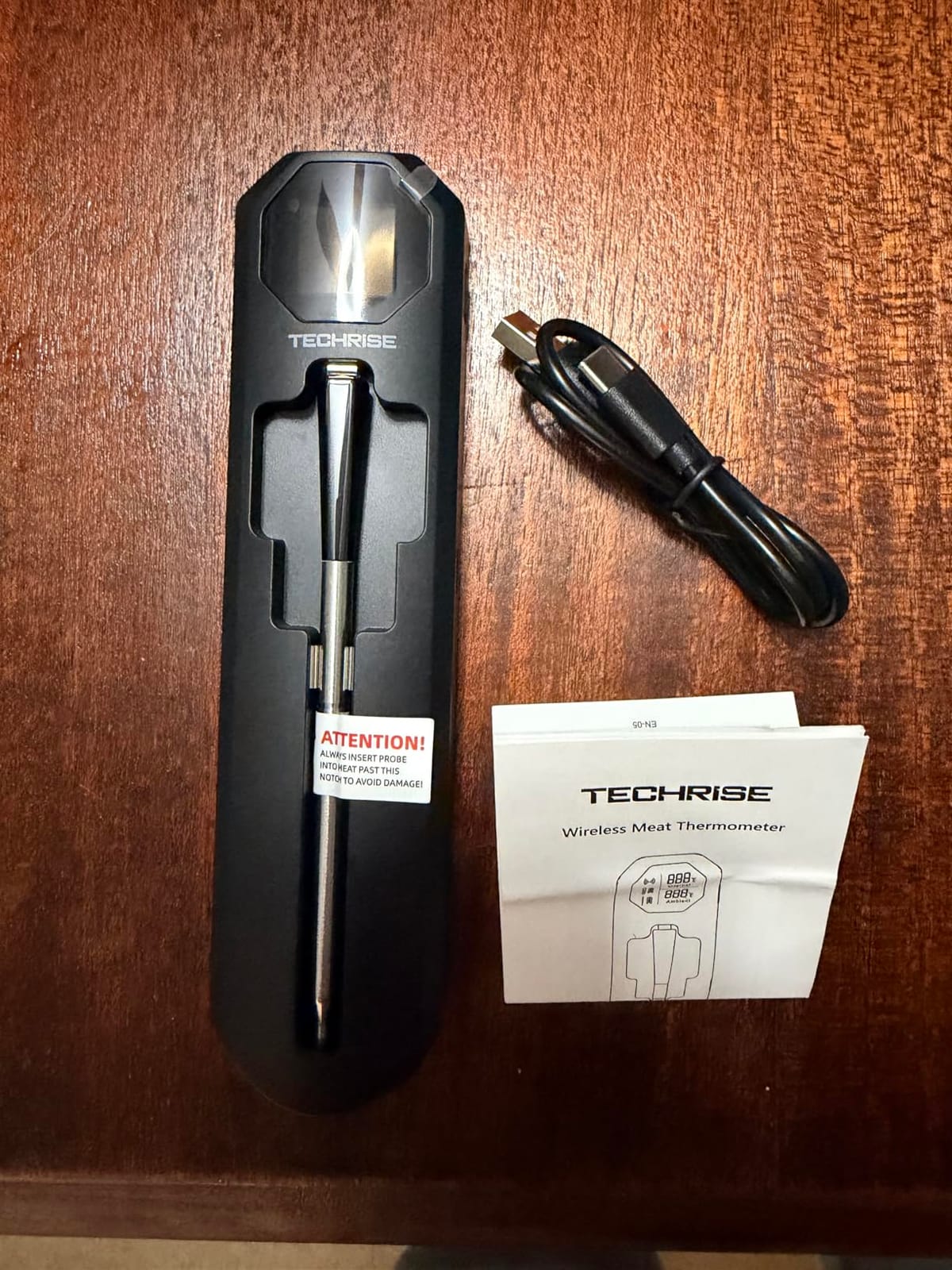 TechRise Bluetooth Wireless Meat Thermometer with APP,Wireless Meat Thermometer Digital for Oven,Smoker,Air Fryer,Kitchen Cooking,Instant Read Digital Probe with Alarm, Long Range,Rechargeable,Black customer photo 2